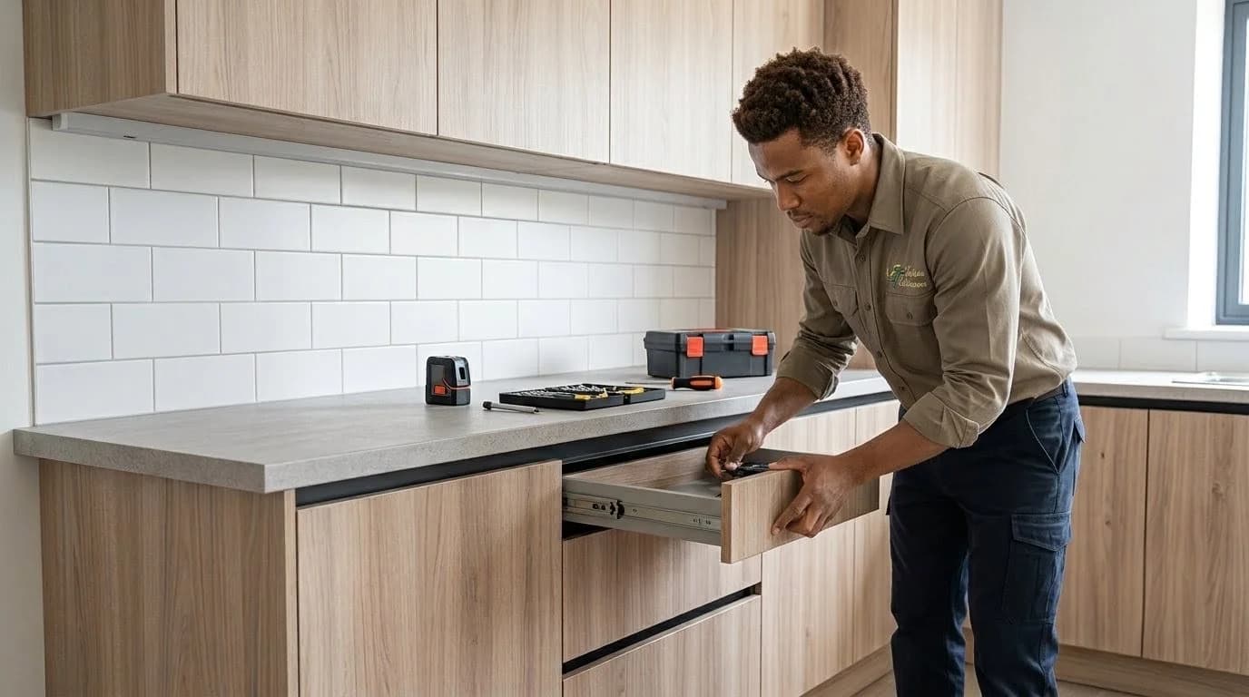 Mueble de cocina en melamina recién instalado.